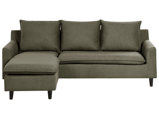  Corner Sofa 3 Seater ELVENES Fabric Dark Green Right Hand