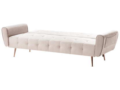  Sofa Bed 3 Seater SELNES Velvet Light Beige