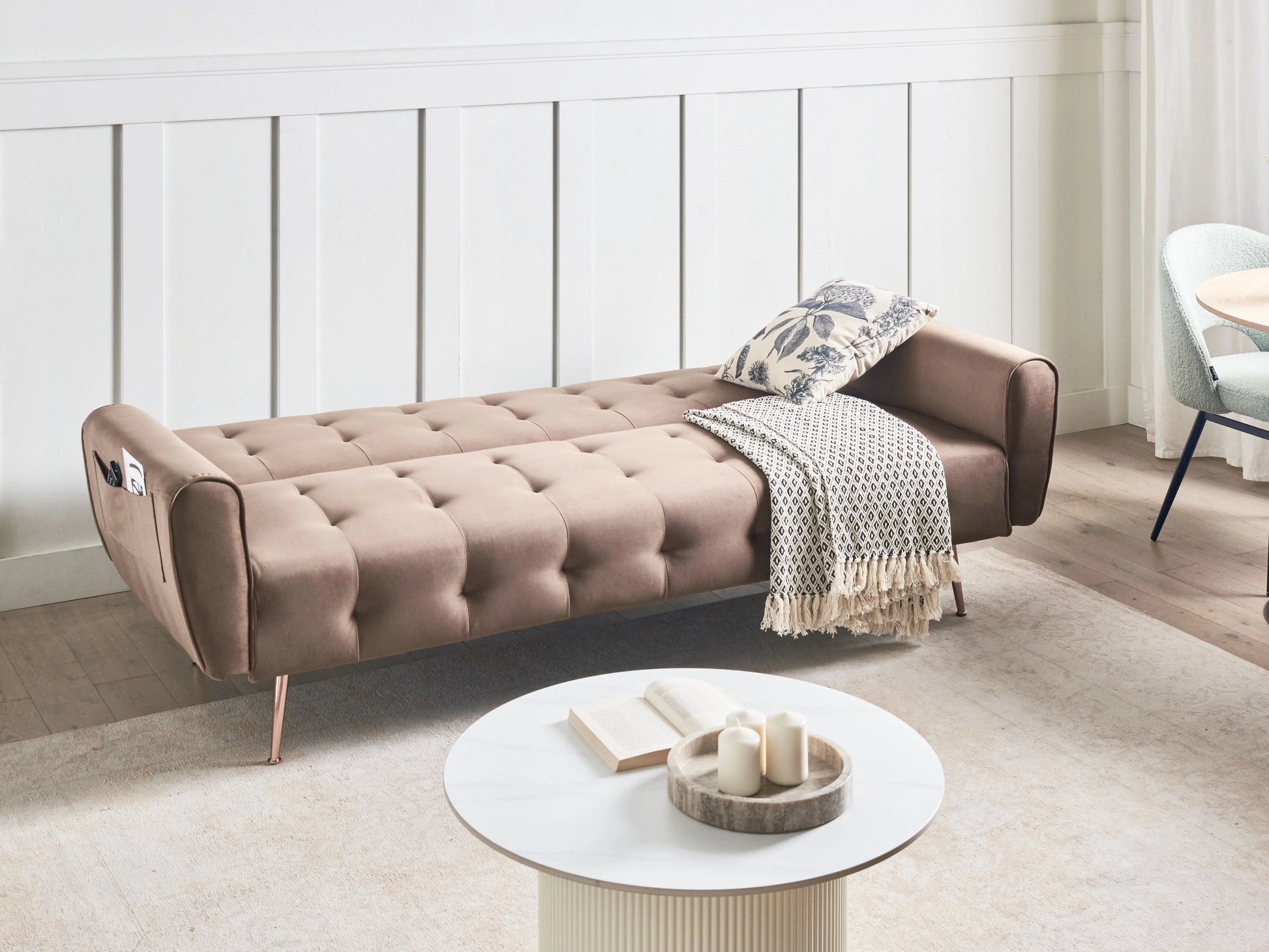  Sofa Bed 3 Seater SELNES Velvet Brown