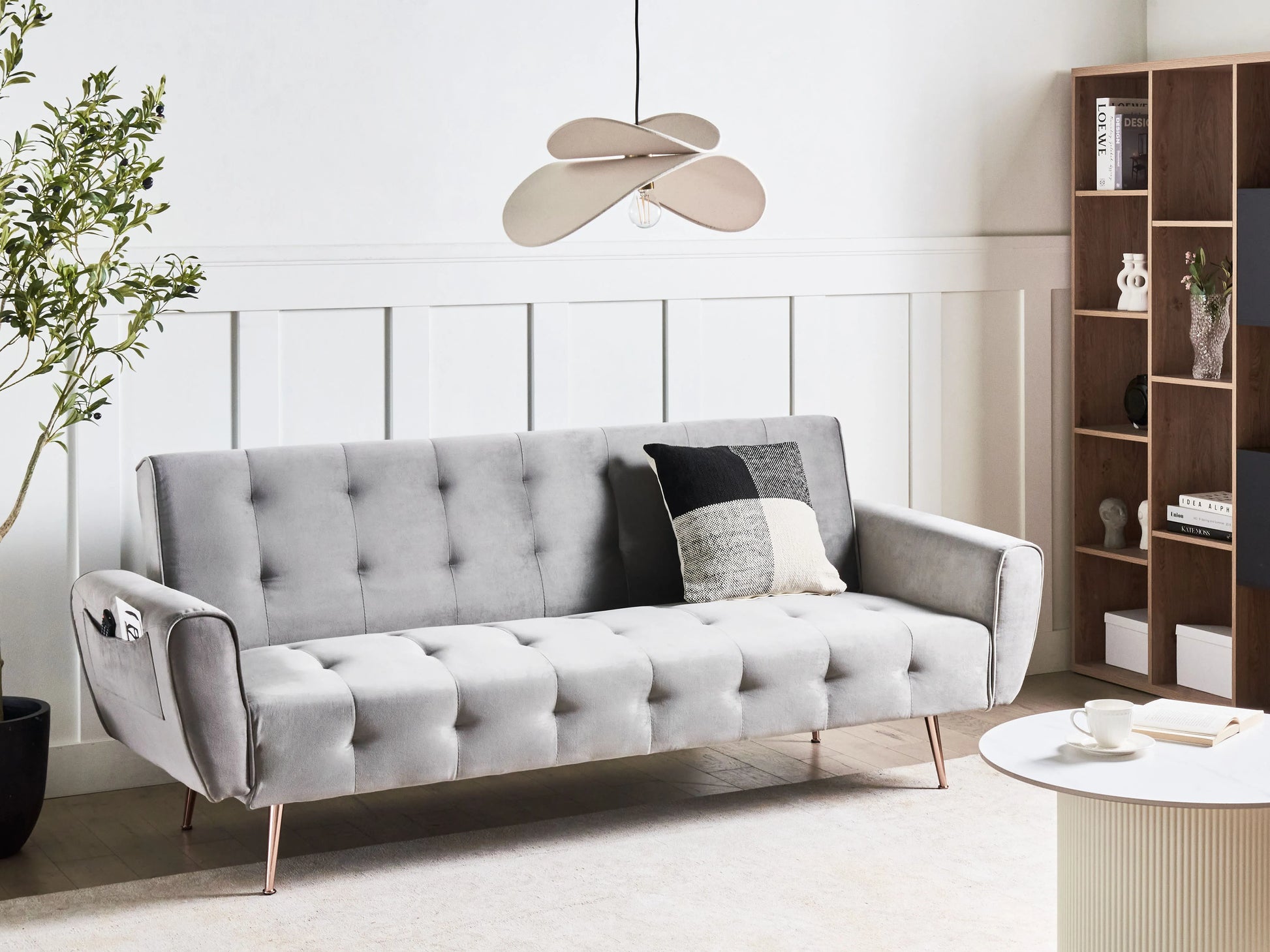  Sofa Bed 3 Seater SELNES Velvet Light Grey