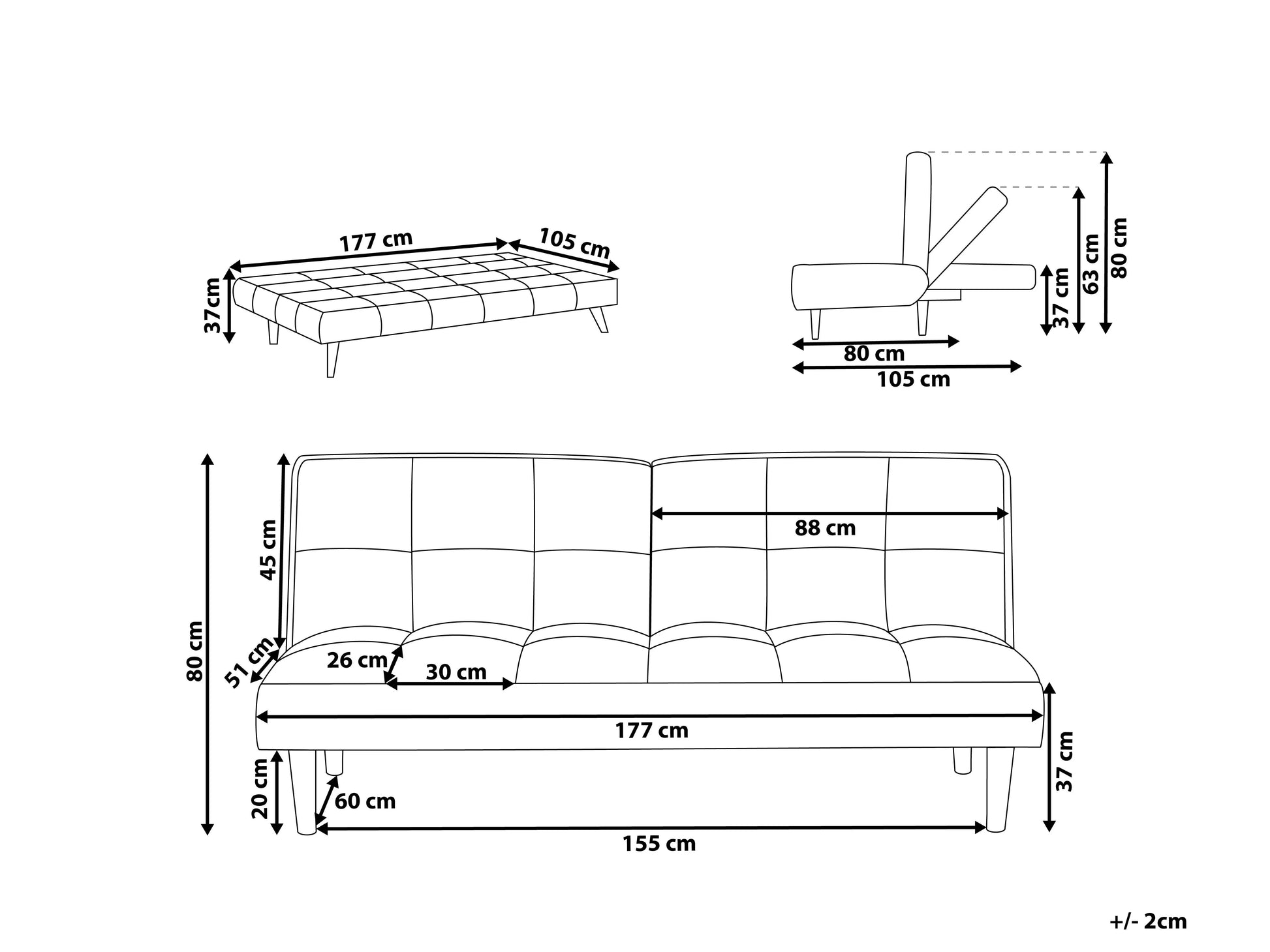  Sofa Bed 3 Seater SILJAN Fabric Light Brown