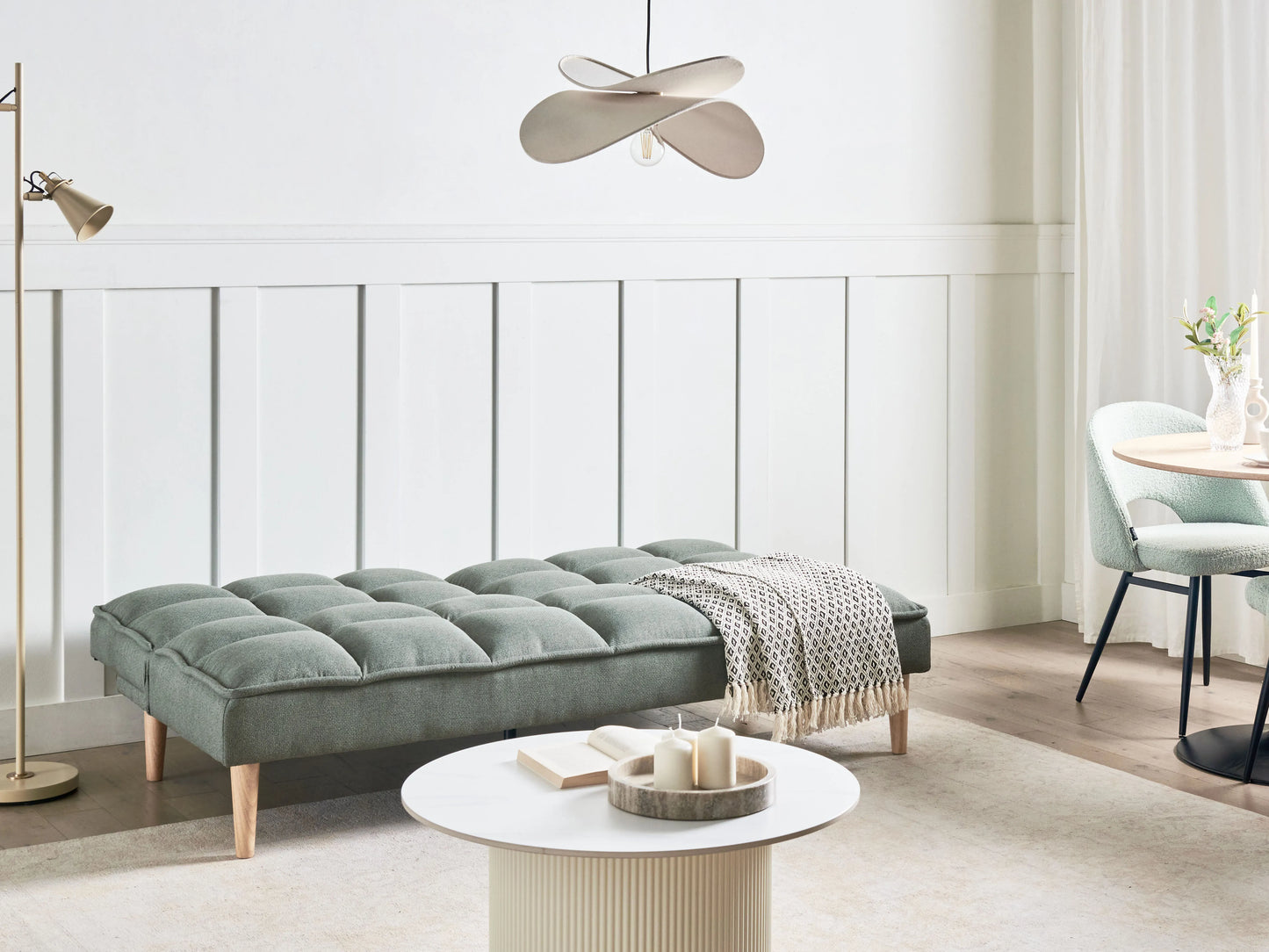  Sofa Bed 3 Seater SILJAN Fabric Light Green