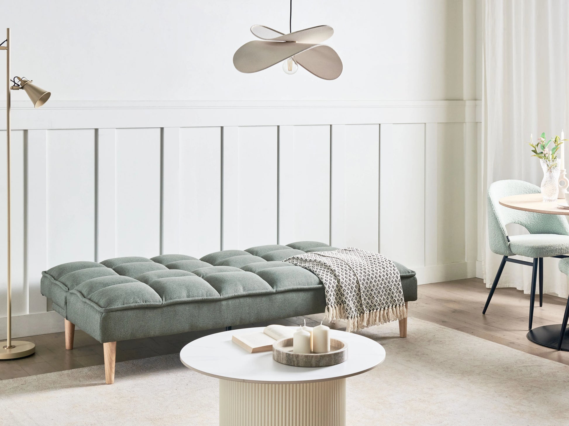  Sofa Bed 3 Seater SILJAN Fabric Light Green