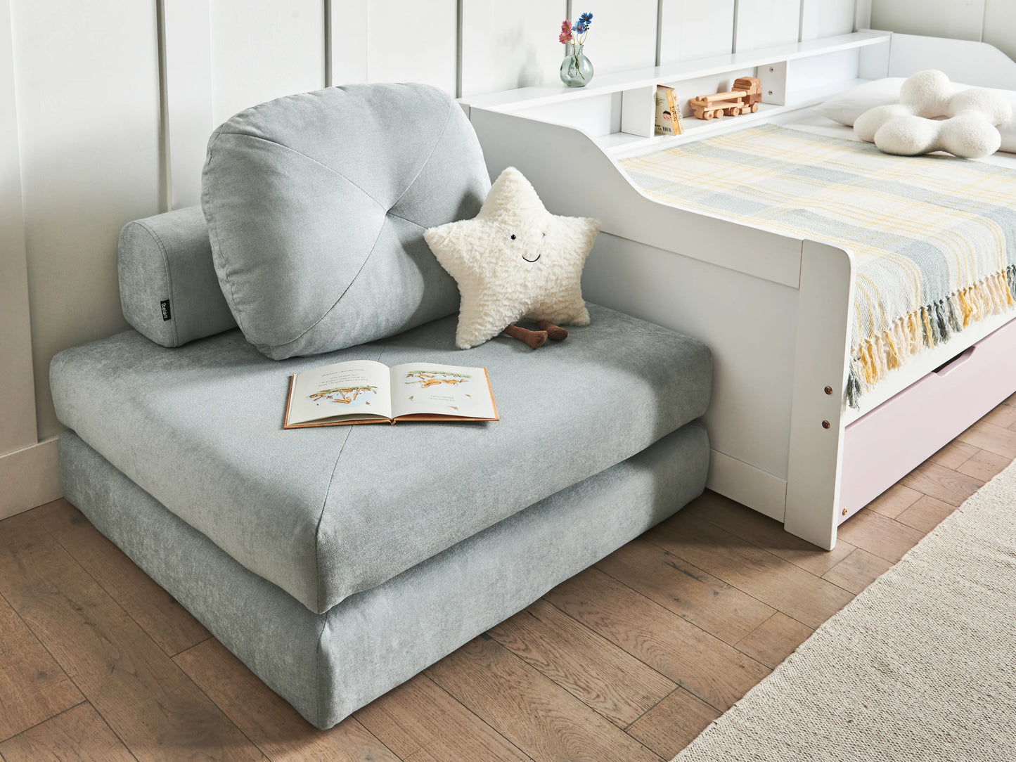  Single Sofa Bed OLDEN Chenille Light Blue