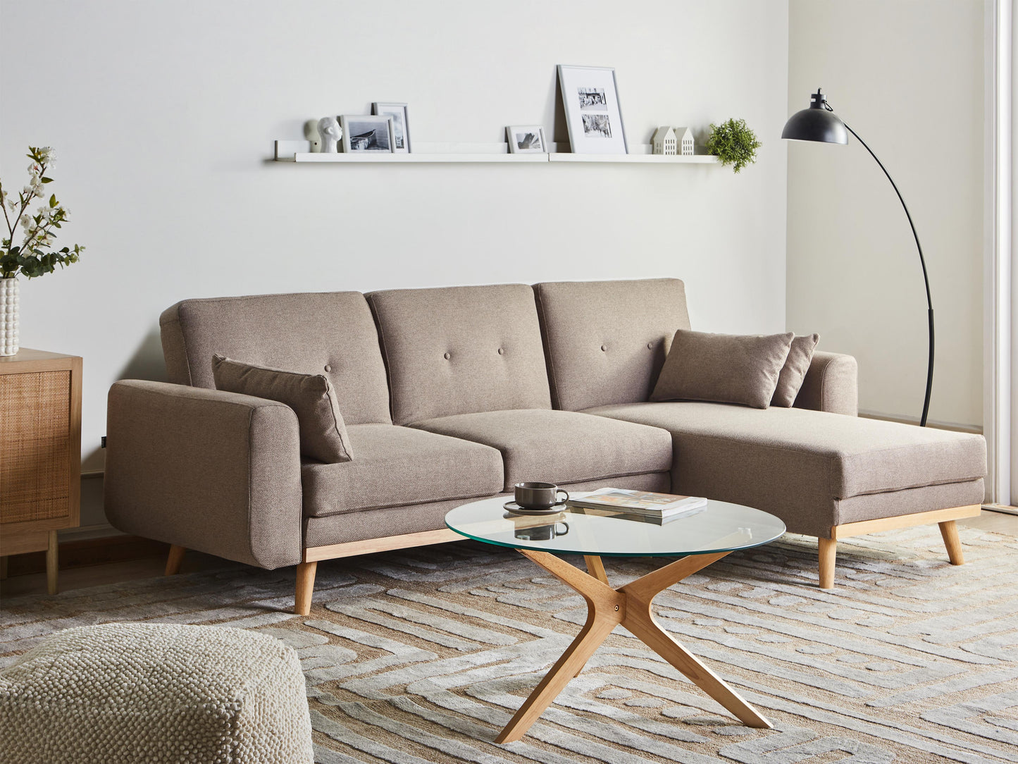  Corner Sofa Bed 3 Seater KAARINA Fabric Light Brown Left Hand