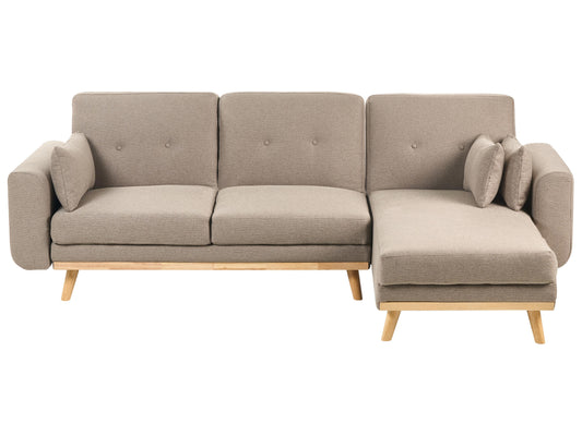  Corner Sofa Bed 3 Seater KAARINA Fabric Light Brown Left Hand