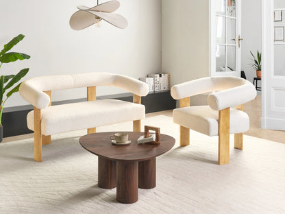  Living Room Set ILBRO Boucle Off-White/ Light Brown