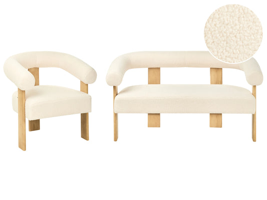  Living Room Set ILBRO Boucle Off-White/ Light Brown
