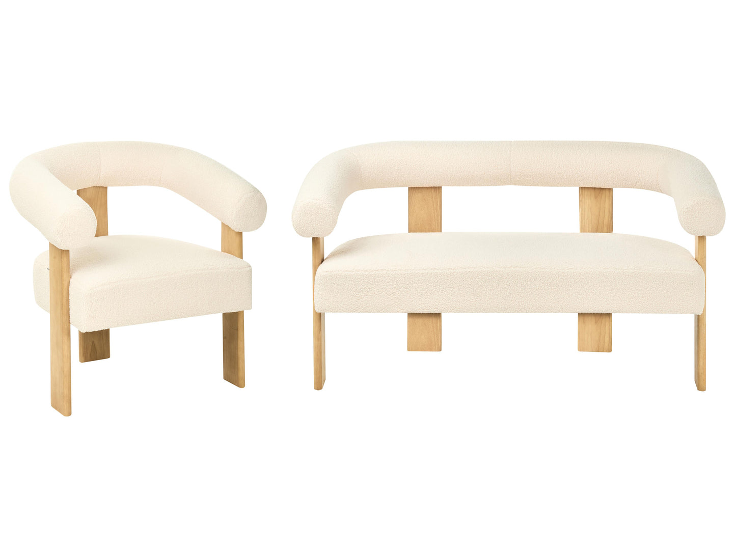 Living Room Set ILBRO Boucle Off-White/ Light Brown