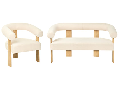  Living Room Set ILBRO Boucle Off-White/ Light Brown