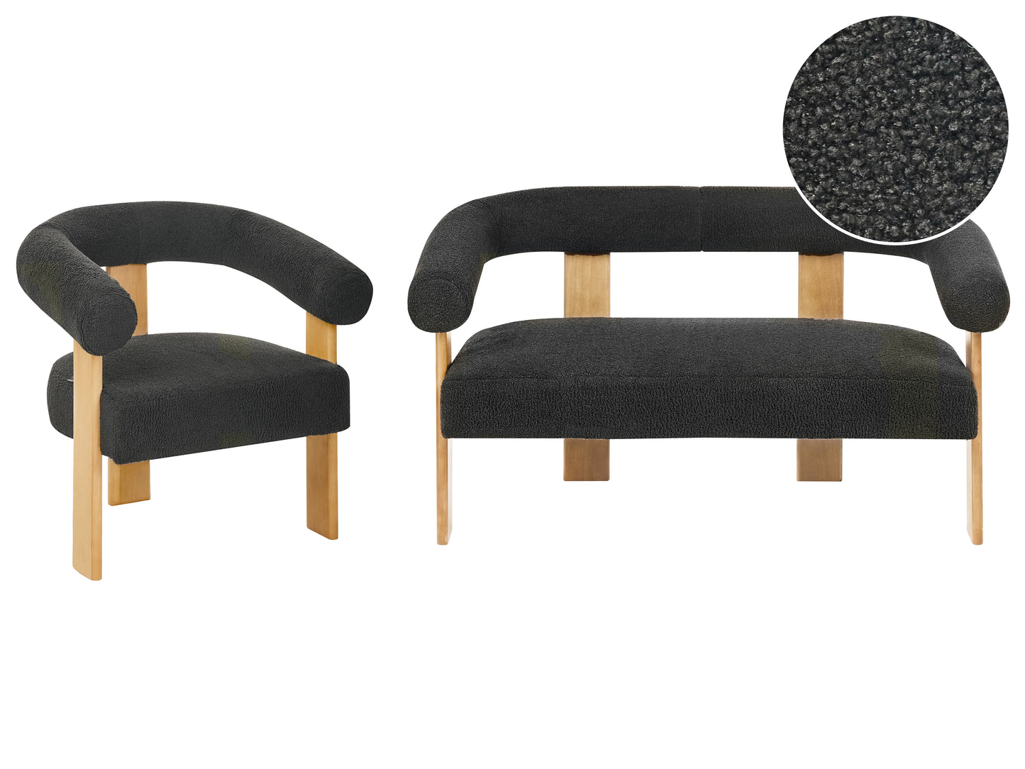  Living Room Set ILBRO Boucle Black/ Light Brown
