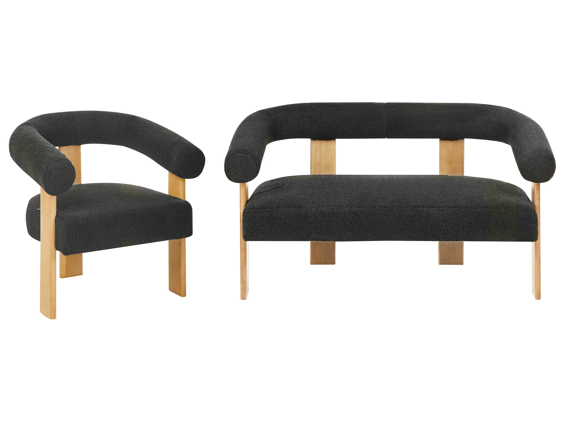  Living Room Set ILBRO Boucle Black/ Light Brown