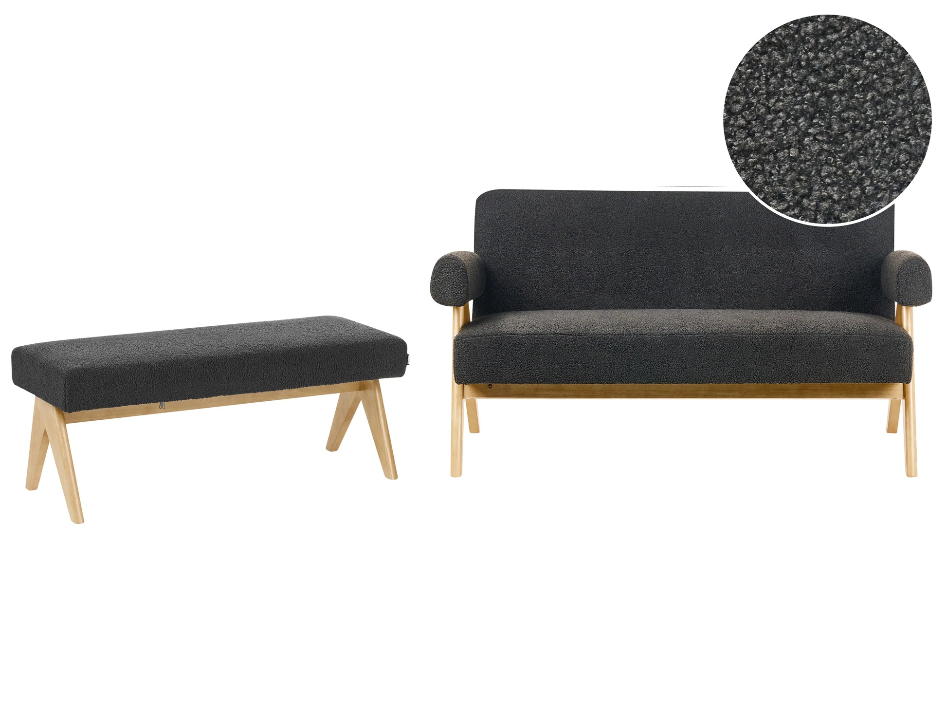  Living Room Set TAMRE Boucle Black/ Light Brown