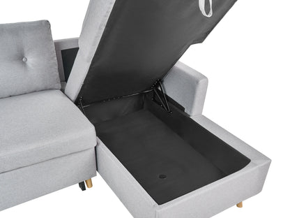 Corner Sofa Bed 4 Seater FLAKK Fabric Light Grey With Storage Left Hand