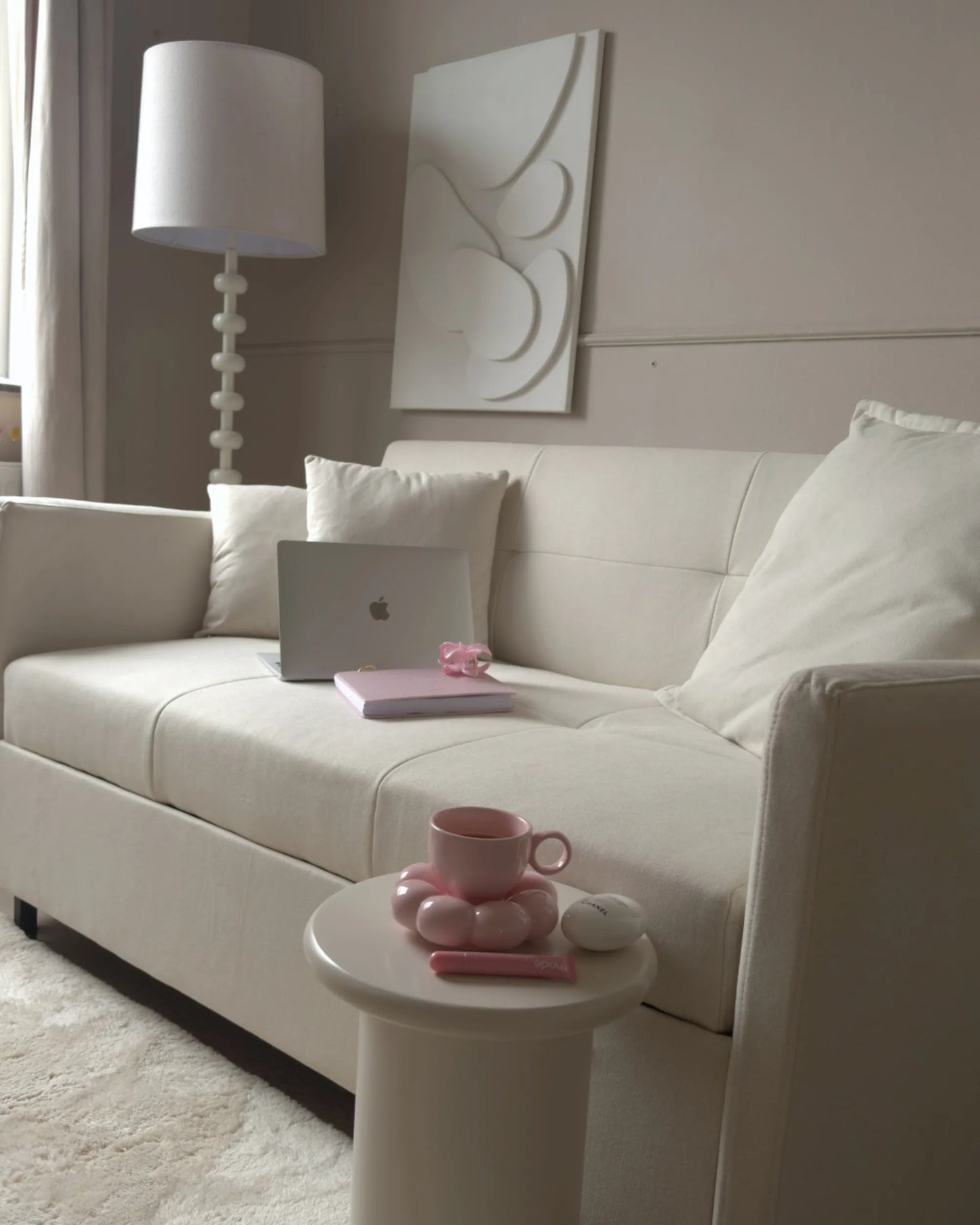  Sofa Bed 2 Seater HOVIN Fabric Light Beige
