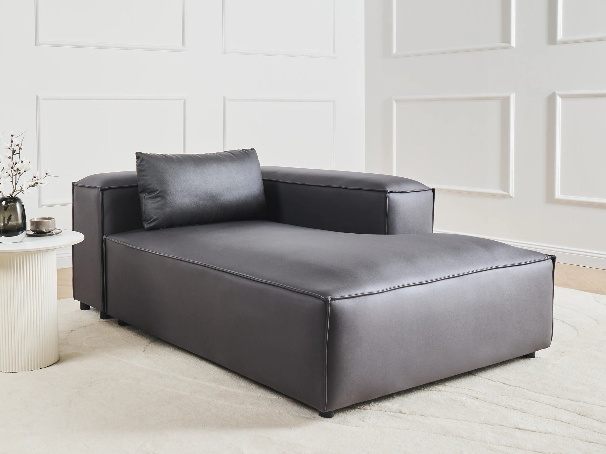  Left-Hand Chaise Lounge BRANDE Faux Leather Black
