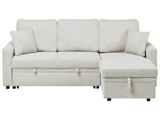  Corner Sofa Bed 3 Seater NASSJO Faux Linen Light Beige Left Hand