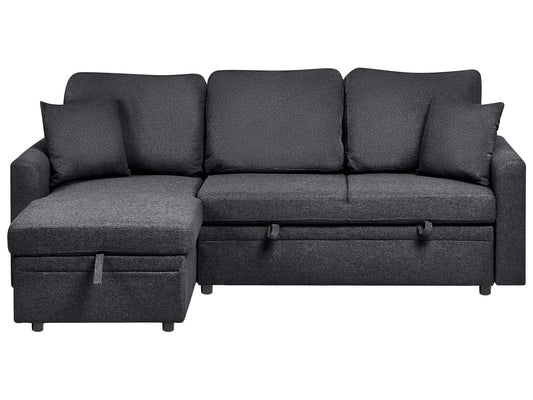  Corner Sofa Bed 3 Seater NASSJO Faux Linen Black Right Hand